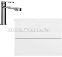 Тумба с раковиной AM.PM Gem 75 с 2 ящиками, подвесная, смеситель STWORKI Ноттвиль S34010CR, белый глянец