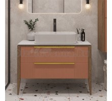 Тумба с раковиной ЗОВ Валенсия 100 подвесная, бежево-розовая, белая