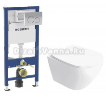 Комплект 4 в 1: Инсталляция Geberit Delta 20 458.118.21.2 + Унитаз подвесной STWORKI Кронборг S28401WH + Кнопка хром + Комплект креплений