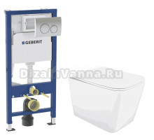 Комплект 5 в 1: Инсталляция Geberit Delta 20 458.118.21.2 + Унитаз подвесной STWORKI Молде S23401WH + Сиденье с микролифтом + Кнопка хром + Комплект креплений