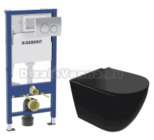 Комплект 4 в 1: Инсталляция Geberit Delta 20 458.118.21.2 + Унитаз подвесной STWORKI Готланд S13401BK + Кнопка хром + Комплект креплений