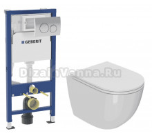 Комплект 2 в 1 Унитаз подвесной Bauedge Bau Dream Hurricane-2, с микролифтом, безободковый, белый + Инсталляция с кнопкой Geberit Delta 20 458.118.21.2 цвет хром