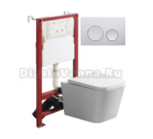 Комплект Agger ATI11150+APB100 Унитаз подвесной,  безободковый, с микролифтом + инсталляция +  кнопка хром