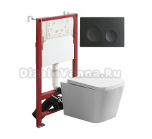 Комплект Agger ATI11150+APB144 Унитаз подвесной, безободковый, с микролифтом + инсталляция + кнопка черная