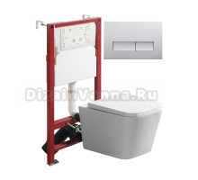 Комплект Agger ATI11150+APB200 Унитаз подвесной, безободковый, с микролифтом + инсталляция + кнопка хром