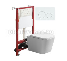 Комплект Agger ATI11150+APB188 Унитаз подвесной, безободковый, с микролифтом + инсталляция + кнопка белая