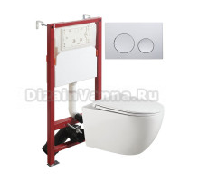 Комплект Agger ATI12150+APB100 Унитаз подвесной, безободковый, с микролифтом + инсталляция + кнопка хром
