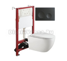 Комплект Agger ATI12150+APB144 Унитаз подвесной, безободковый, с микролифтом + инсталляция + кнопка черная