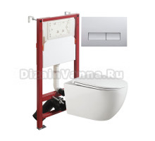 Комплект Agger ATI12150+APB200 Унитаз подвесной, безободковый, с микролифтом + инсталляция + кнопка хром