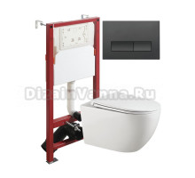 Комплект Agger ATI12150+APB244 Унитаз подвесной, безободковый, с микролифтом + инсталляция + кнопка черная