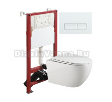 Комплект Agger ATI12150+APB288 Унитаз подвесной, безободковый, с микролифтом + инсталляция + кнопка белая