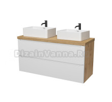 Тумба с раковиной ЗОВ Дион 120 подвесная, со столешницей, матовая белая, дуб