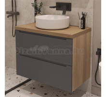 Тумба с раковиной ЗОВ Дион 100 подвесная, со столешницей, матовый графит, дуб