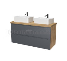 Тумба с раковиной ЗОВ Дион 120 подвесная, со столешницей, матовый графит, дуб