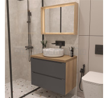 Мебель для ванной комнаты ЗОВ Дион 80 подвесная, со столешницей, матовый графит, дуб