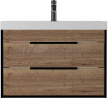 Тумба с раковиной Домино Alfa 80 подвесная, дуб галифакс табак