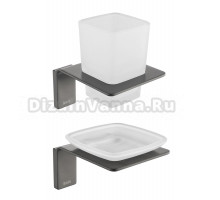 Набор Мыльница IDDIS Slide SLIGMG0i42 матовое стекло, графитовый + Стакан SLIGMG1i45 матовое стекло, графитовый