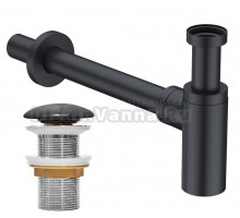 Комплект Донный клапан IDDIS Optima Home OPHBM00i88 матовый черный + Сифон OPTBL00i84 бутылочный, матовый черный
