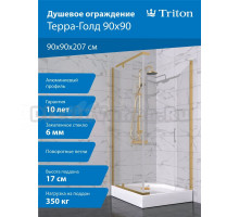 Душевой уголок Triton Терра -Голд 90х90х207, профиль золото, стекло прозрачное