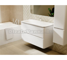 Тумба под раковину без столешницы Raval Welto 2 100 подвесная, 2 ящика, глянцевая белая