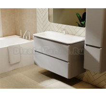 Тумба под раковину без столешницы Raval Welto 2 100 подвесная, 2 ящика, светло-серая soft touch