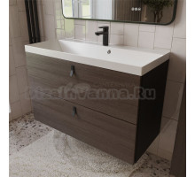 Тумба с раковиной MebelVann Line 100 подвесная, графит, орех, 2 ящика