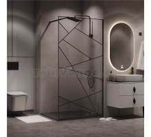 Душевая перегородка Niagara Nova NG-680-12BLACK 120х195, профиль матовый черный, стекло прозрачное с рисунком