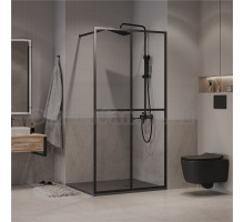 Душевая перегородка Niagara Nova NG-686-90BLACK 90х195, профиль матовый черный, стекло прозрачное с рисунком клетка