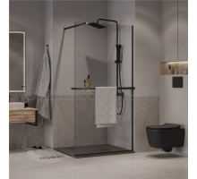 Душевая перегородка Niagara Nova NG-670-10ВLACK 100х195, профиль матовый черный, стекло прозрачное, с полкой