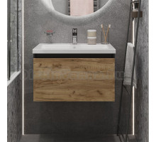 Тумба с раковиной 1MarKa Aris 70П подвесная, антрацит, дуб крафт золотой