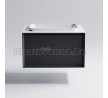 Тумба с раковиной Астра-Форм Фрейм 80 подвесная, со столешницей, матовая серая ral7024, столешница глянцевая белая