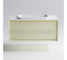 Тумба с раковиной Астра-Форм Фрейм 90 подвесная, со столешницей, матовая бежевая ral1013, столешница глянцевая белая