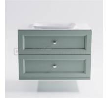 Тумба с раковиной Астра-Форм Классик 100 подвесная, со столешницей, матовая зеленая ncss3005-b80g, столешница глянцевая белая, 2 ящика