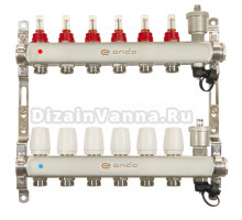 Коллекторная группа ONDO OKGSET06A 1" ВР-3/4" НР, 6 выходов, с расходомерами