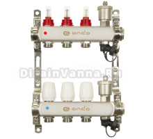 Коллекторная группа ONDO OKGSET03A 1" ВР-3/4" НР, 3 выхода, с расходомерами