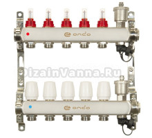 Коллекторная группа ONDO OKGSET05A 1" ВР-3/4" НР, 5 выходов, с расходомерами