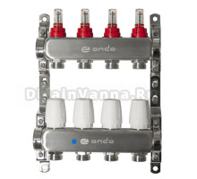 Коллекторная группа ONDO BKGWDV04 1" ВР-3/4" НР, 4 выхода, с расходомерами