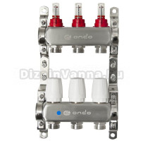 Коллекторная группа ONDO BKGWDV03 1" ВР-3/4" НР, 3 выхода, с расходомерами