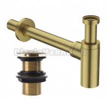 Комплект Донный клапан IDDIS Slide SLIMG10i88 матовое золото + Сифон Optima Home OPTMG00i84 бутылочный, матовое золото