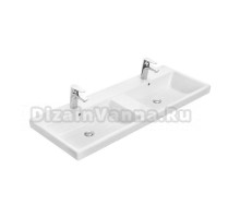 Мебельная раковина Roca The Gap 120 накладная, для двоих, глянцевая белая, с 2 отверстиями под смеситель, прямоугольная, фарфор