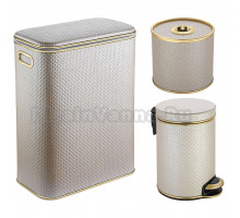 Набор Корзина Geralis PLG-B бежевая, золото, стандартная + Бокс S-PLG бежевая, золото + Ведро V-PLG-B бежевое, золото, 5 л