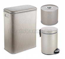 Набор Корзина Geralis PLH-B бежевая, хром, стандартная + Бокс S-PLH бежевая, хром + Ведро V-PLH-B бежевое, хром, 5 л