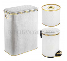 Набор Корзина Geralis PWG-B белая, золото, стандартная + Бокс S-PWG белая, золото + Ведро V-PWG-B белое, золото, 5 л