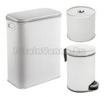 Набор Корзина Geralis PWH-B белая, хром, стандартная + Бокс S-PWH белая, хром + Ведро V-PWH-B белое, хром, 5 л