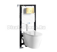 Комплект Унитаз подвесной WasserKRAFT Mindel H002 безободковый + Крышка для унитаза E034 + Система инсталляции для унитазов Aller 10TLT.010.ME + Кнопка смыва PG02