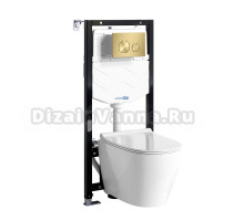 Комплект Унитаз подвесной WasserKRAFT Mindel H002 безободковый + Крышка для унитаза E034 ¶+ Система инсталляции для унитазов Aller 10TLT.010.ME + Кнопка смыва MG02