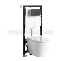 Комплект Унитаз подвесной WasserKRAFT Mindel H002 безободковый + Крышка для унитаза E034 + Система инсталляции для унитазов Aller 10TLT.010.ME + Кнопка смыва MB02