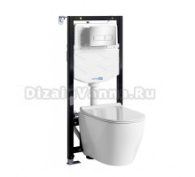 Комплект Унитаз подвесной WasserKRAFT Mindel H002 безободковый + Крышка для унитаза E034 + Система инсталляции для унитазов Aller 10TLT.010.ME + Кнопка смыва CH03