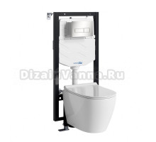 Комплект Унитаз подвесной WasserKRAFT Mindel H002 безободковый + Крышка для унитаза E034 + Система инсталляции для унитазов Vils 56TLT.010.ME + Кнопка смыва BN03