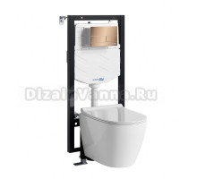 Комплект Унитаз подвесной WasserKRAFT Mindel H002 безободковый + Крышка для унитаза E034 + Система инсталляции для унитазов Vils 56TLT.010.ME + Кнопка смыва RG04